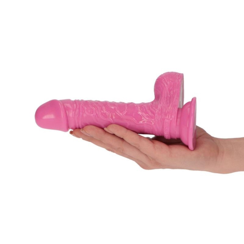 Różowe żylaste dildo gumowe z przyssawką 14,5 cm